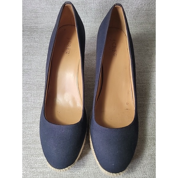 J. Crew Womens Size 9.5 Canvas Espadrilles Wedge Heels Shoes Navy Blue Slip On - Picture 7 of 9